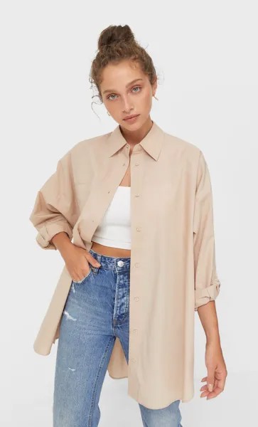 Stradivarius Рубашка Объемного Кроя Из Поплина Цвет Камня Xl