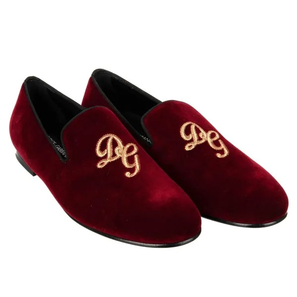 Dolce - Gabbana Бархатные лоферы Amalfi с вышивкой логотипа Dg, красное золото