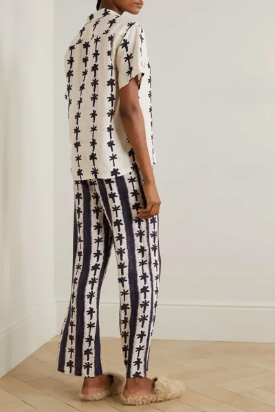 DESMOND & DEMPSEY + NET SUSTAIN пижамный комплект из льна и вуали с принтом, кремовый