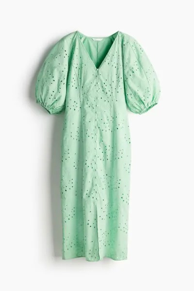 Платье с английской вышивкой H&M, зеленый
