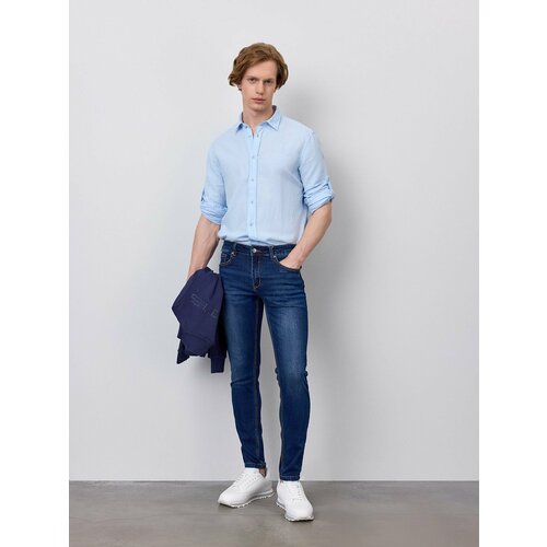 Джинсы скинни JUST CLOTHES, размер 32/32, синий/коричневая строчка