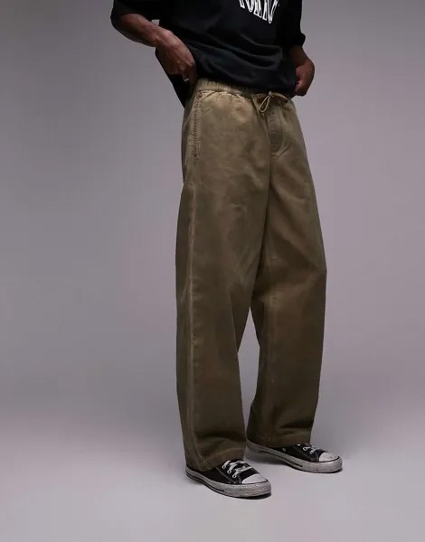 Свободные брюки Topman с эластичной резинкой на талии цвета темного камня