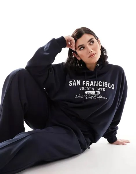 Эксклюзивный темно-синий худи In The Style x Perrie Sian с вышивкой San Francisco
