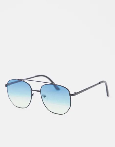 Черные солнцезащитные очки-авиаторы с синими стеклами ASOS DESIGN-Черный