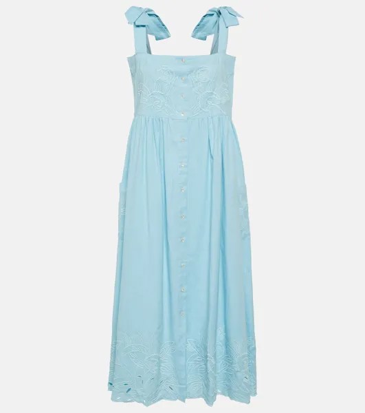 Платье миди из хлопка с вышивкой JULIET DUNN, синий