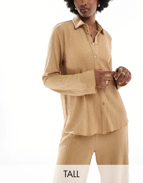 Бежевая рубашка из фактурного трикотажа Vero Moda Tall