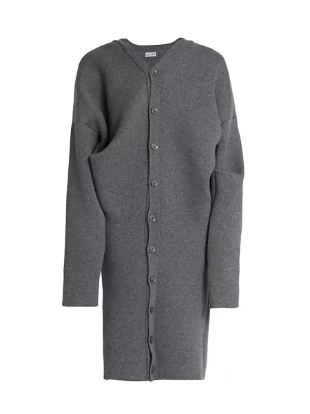 Длинное драпированное пальто из смеси шерсти и хлопка Loewe, серый