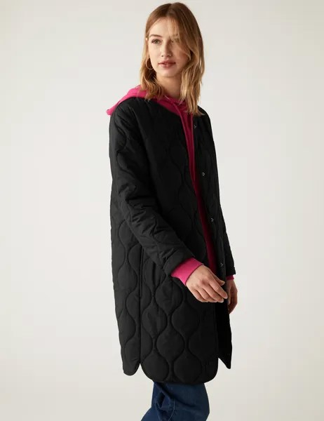 Стеганая куртка-пуховик без воротника из переработанных материалов Marks & Spencer, черный