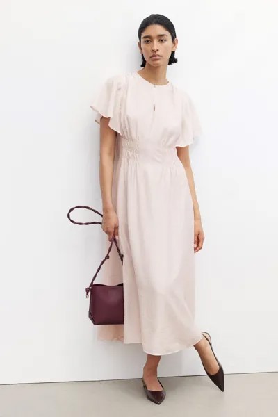 Длинное платье с присборенной талией H&M, розовый