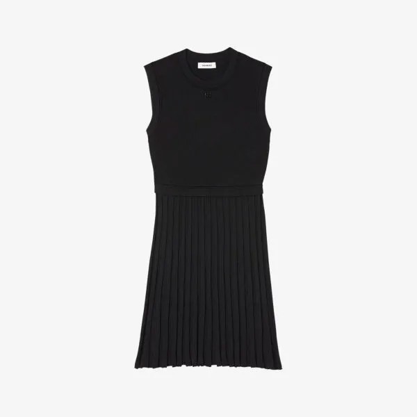 Платье мини без рукавов эластичной вязки с логотипом Sandro, цвет noir / gris