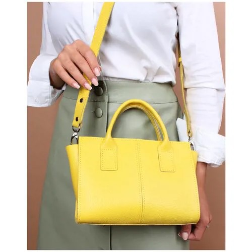 Женская сумка тоут из натуральной кожи лимонная A027 lemon mini grain Divalli
