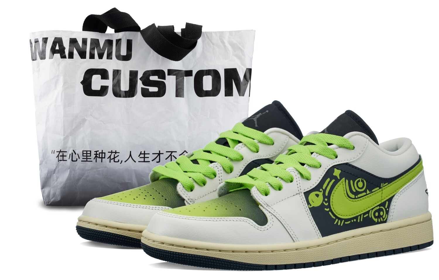 Кроссовки Air Jordan 1 Vintage Basketball Shoes Women's Low-top White/Green/Black, зеленый