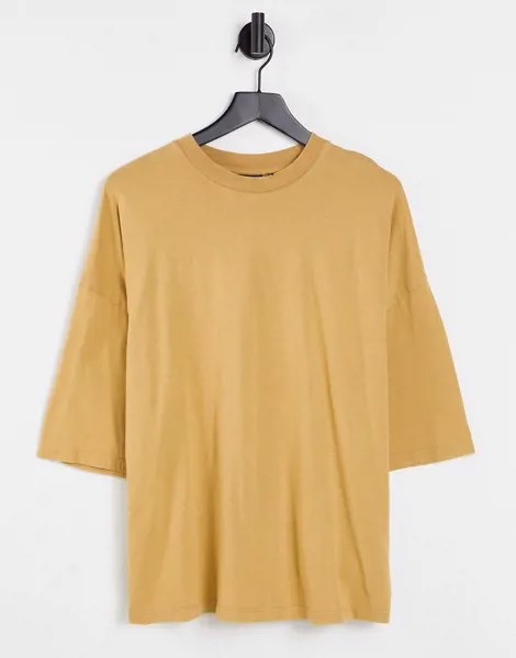 Горчичная oversized-футболка из смесового органического хлопка с эффектом кислотной стирки ASOS DESIGN-Коричневый цвет