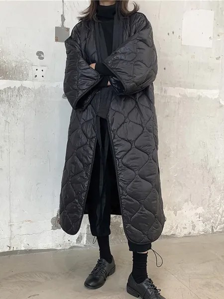 CamKemsey зимние японские черные женские парки, новый дизайн, Осенний пуховый длинный кардиган с хлопковой подкладкой, куртки