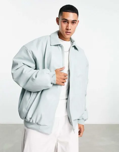 Синяя объемная куртка-бомбер из искусственной кожи ASOS DESIGN