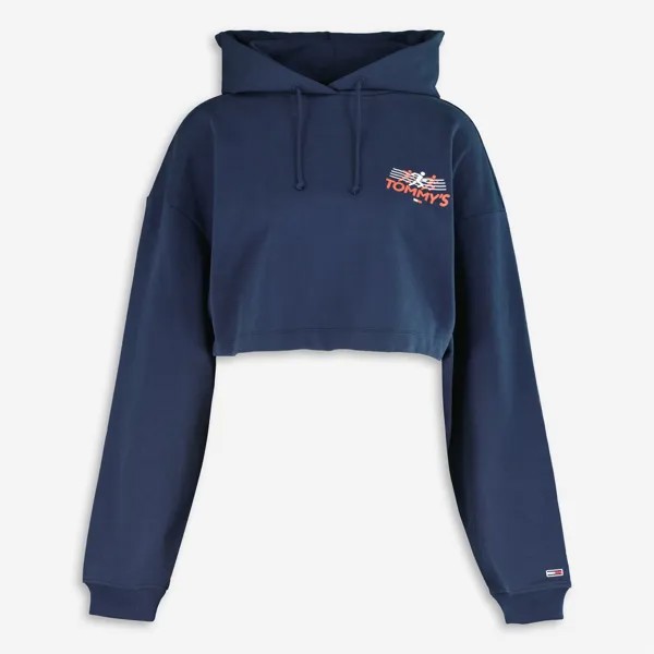 Укороченное худи темно-синего цвета с принтом логотипа Tommy Jeans