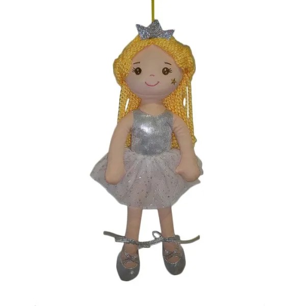 ABtoys Кукла Принцесса в серебряном блестящем платье и короной 38 см