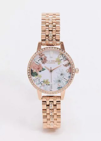 Золотистые наручные часы Olivia Burton OB16BF34 Sparkle с цветочным принтом и металлическим браслетом-Золотой