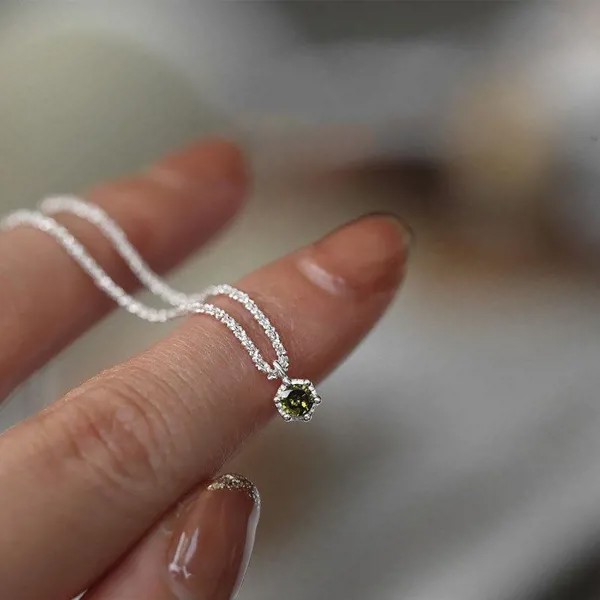 Модный серебристый цвет ожерелье зеленый кулон женщины блестящий ключик цепочка ожерелье свадебная свадьба ювелирные изделия валентинки подарки