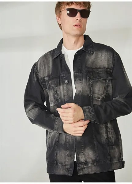 Мужская футболка антрацитового цвета с рубашечным воротником Black On Black