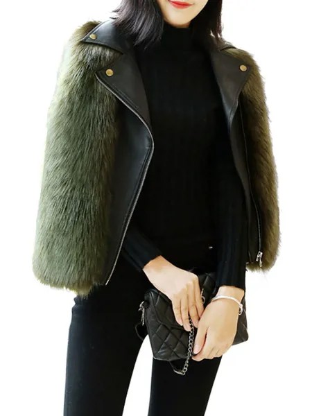 Milanoo Faux Fur Coats For Women Turndown Collar Sleeveless Hunter Green Short Winter Coat