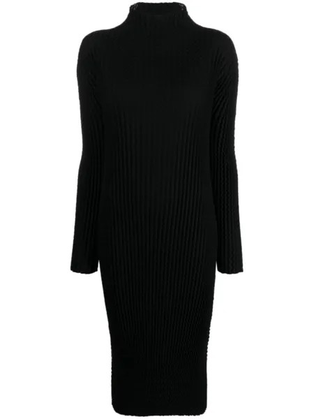 Платье миди в рубчик с длинными рукавами Issey Miyake, черный