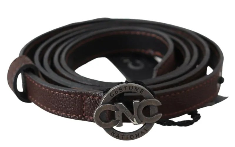 Костюмный национальный ремень CNC, коричневая тонкая кожаная круглая пряжка с логотипом s. 100 см/1,5