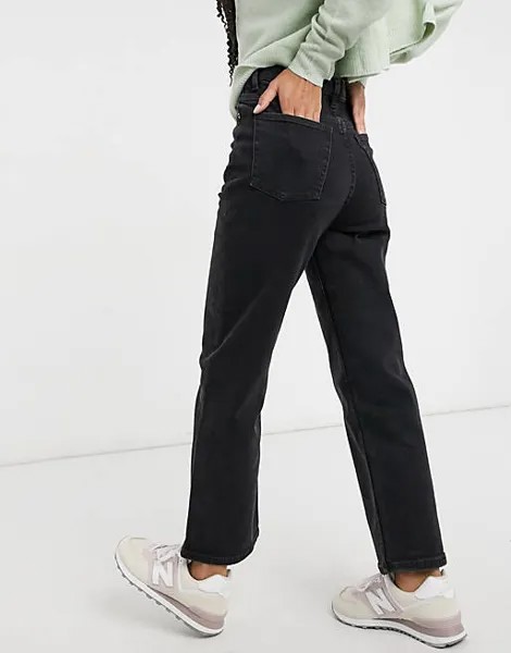 Черные прямые джинсы с завышенной талией Monki Zami