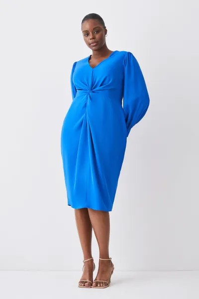 Платье миди из крепа премиум-класса Curve с закрученной передней частью Oasis, синий