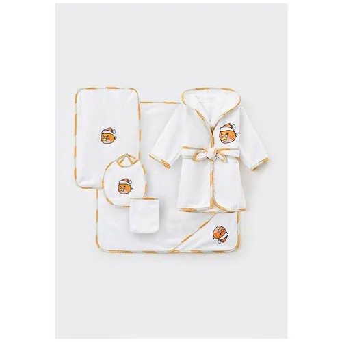 Комплект одежды   детский, халат и полотенце и нагрудник и шапка, пояс, капюшон, размер 98/104, белый, оранжевый