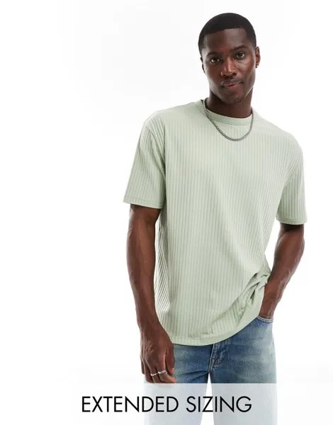 ASOS DESIGN — удобная футболка в рубчик шалфейного цвета