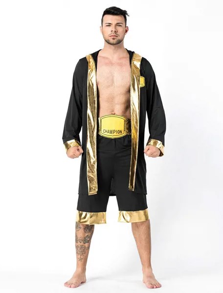 Milanoo Boxer Costume Halloween Men Shorts Jacket Cummerbund Outfit