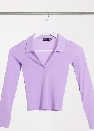Облегающее поло лавандового цвета с длинными рукавами ASOS DESIGN Petite-Фиолетовый цвет