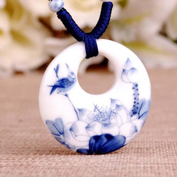 Керамическое ожерелье Подвески Новая мода Винтаж ручной работы Синие и белые ювелирные украшения Подарки
