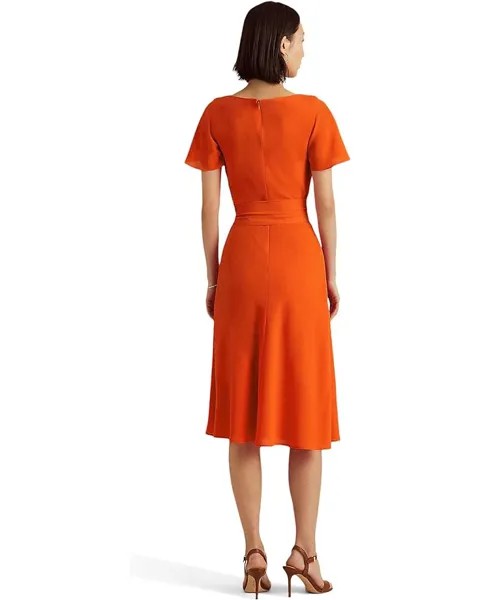 Платье LAUREN Ralph Lauren Belted Crepe Flutter-Sleeve Dress, цвет Vivid Tangerine