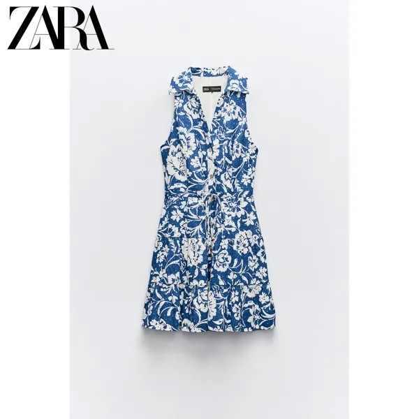 Zara новая летняя женская мини-юбка с полым принтом и вышивкой 3203722 044, цвет синий Белый