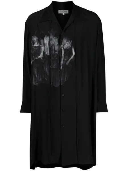 Yohji Yamamoto длинная рубашка с графичным принтом, черный