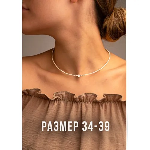 Чокер, бисер, длина 34 см., бежевый, белый