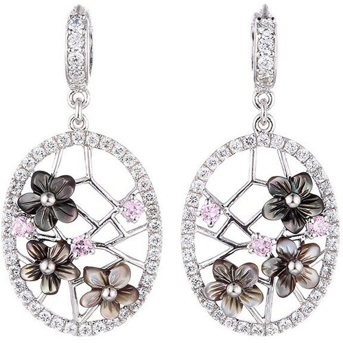 Серьги ELEMENT47, серебро, 925 проба, перламутр, фианит