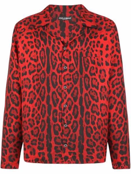 Dolce & Gabbana шелковая рубашка с длинными рукавами и леопардовым принтом