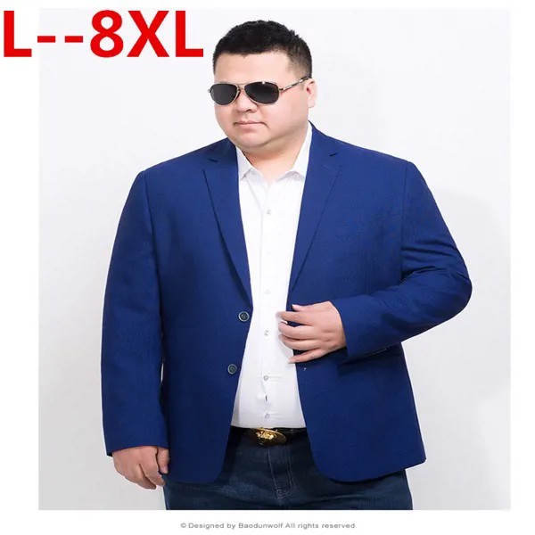 Мужской Хлопковый Блейзер 8XL, повседневный однотонный пиджак, Классический мужской костюм, пальто, размера плюс, 6XL, 10XL, 5XL