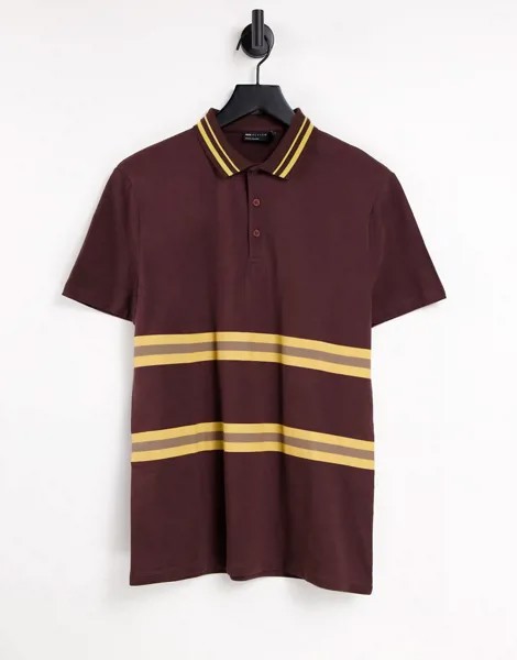Коричневая футболка-поло с желтыми полосками в стиле колор блок ASOS DESIGN-Серый