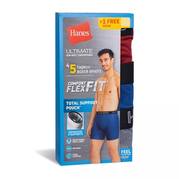 Мужская сумка Hanes Ultimate Total Support Pouch ComfortFlex Fit, комплект из 4 шт + 1 бонусные трусы-боксеры