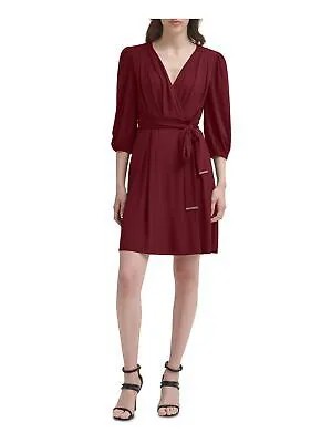 Женское бордовое платье DKNY с поясом и поясом на подкладке и рукавами 3/4 из искусственного запаха 6