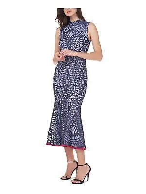 JS COLLECTION Женское вечернее платье миди без рукавов темно-синего цвета с подкладкой и воротником-стойкой 0