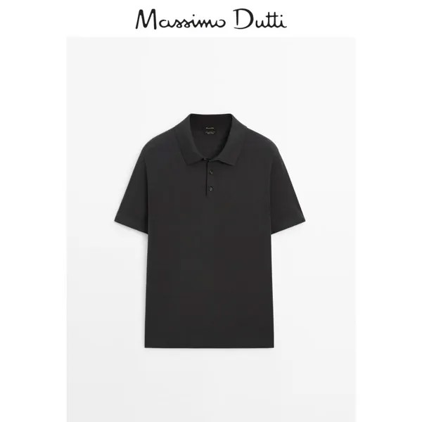 Летняя новинка Massimo Dutti, мужская рубашка-поло 2024 года в простом городском стиле для поездок на работу, удобная хлопковая рубашка-поло с короткими рукавами 00955321818, цвет свинцово-синий