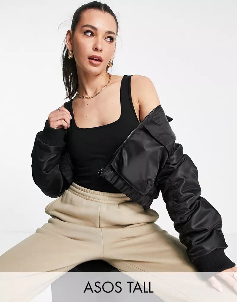 Черное боди без рукавов с овальным вырезом спереди и сзади ASOS DESIGN Tall
