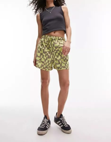 Зеленые шорты для бега в клетку Topshop
