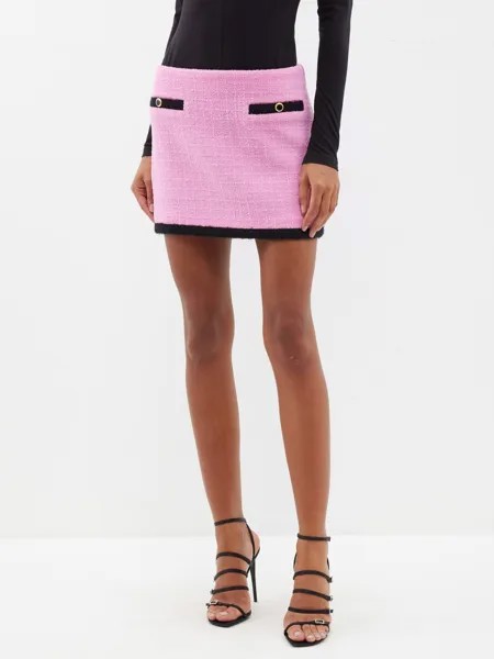 Мини-юбка из твида и букле с контрастной окантовкой Alessandra Rich, розовый