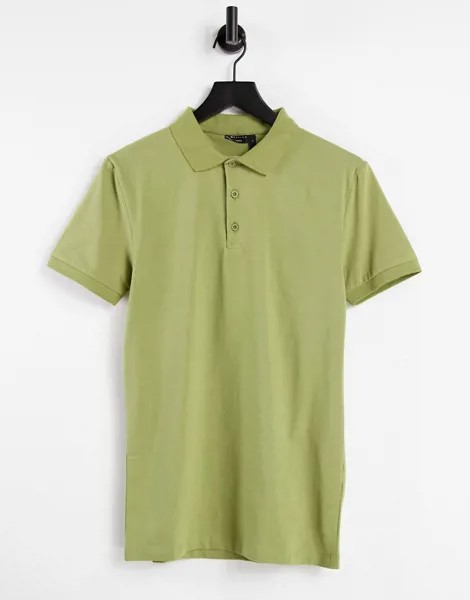 Поло хаки обтягивающего кроя из органического хлопка ASOS DESIGN-Зеленый цвет